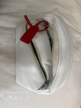 OFF-WHITE White Leather Waist Bag with Red Accent